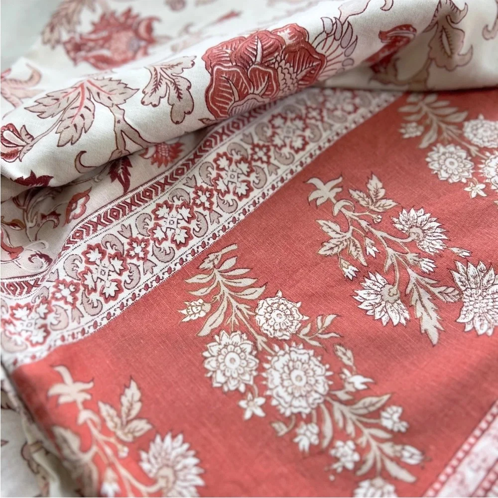 Pottery Barn Tascha Floral Palempore Jacobean Full/Queen Rust Red Duvet Cover